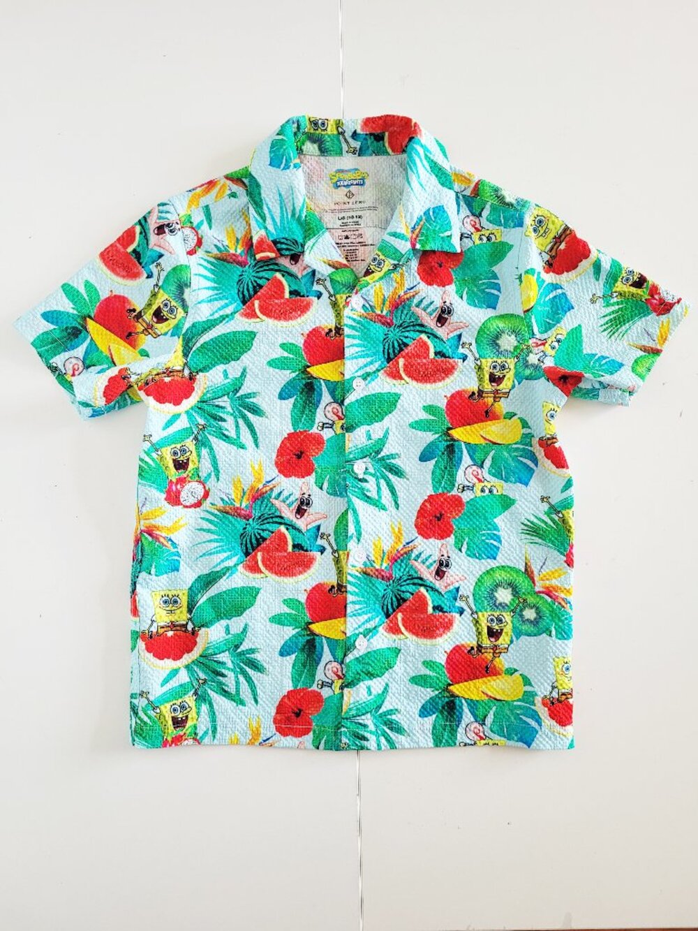 Spongebob Squarepants Youth Hawaiian Style Button Down Shirt - Large (10-12)